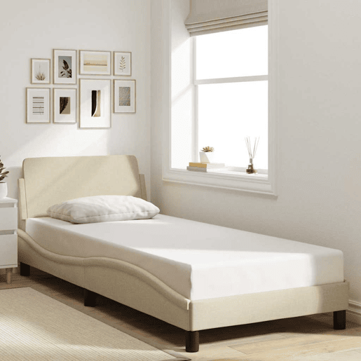 Estrutura de cama de solteiro para adultos com cabeceira Dover tecido 90x190 cm creme Estrutura de cama de solteiro para adultos com cabeceira Dover tecido 90x190 cm creme