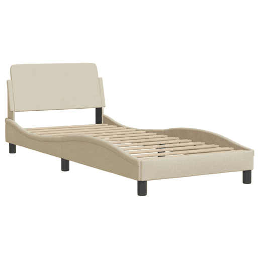 Estrutura de cama de solteiro para adultos com cabeceira Dover tecido 90x190 cm creme Estrutura de cama de solteiro para adultos com cabeceira Dover tecido 90x190 cm creme