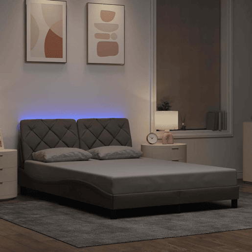 Estrutura de Cama de casal moderno com LED sem colchão 140x190 cm tecido