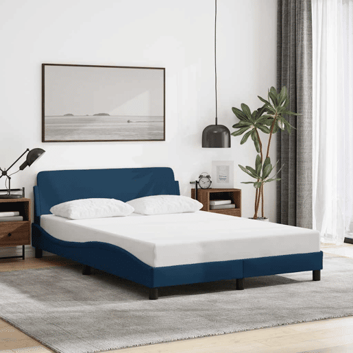 Estrutura de Cama de casal moderno com cabeceira Dover 140x200 cm tecido azul