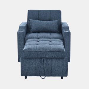 Sofá-cama de 1 lugar - Mecanismo deslizante, porta USB, estilo luxuoso e elegante - Azul-marinho