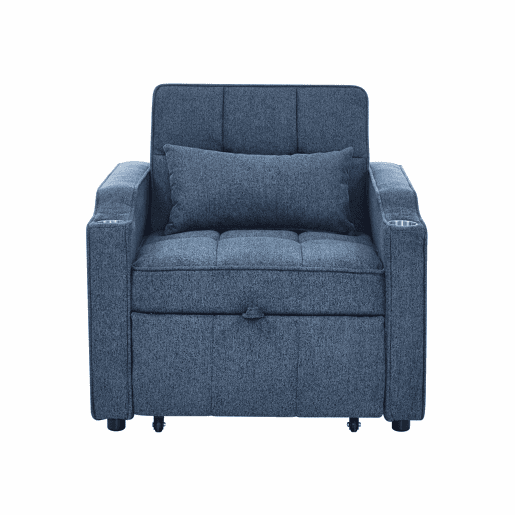 Sofá-cama de 1 lugar - Mecanismo deslizante, porta USB, estilo luxuoso e elegante - Azul-marinho