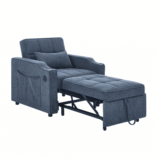 Sofá-cama de 1 lugar - Mecanismo deslizante, porta USB, estilo luxuoso e elegante - Azul-marinho