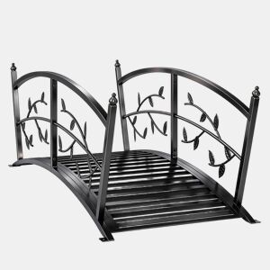 Outsunny Ponte de Jardim MetÔlica, 1,2 m, Ponte Decorativa para Lagos com Corrimãos de Segurança e Design de Folhas, Suporta até 100 kg, Estrutura Resistente, Montagem FÔcil, Preto