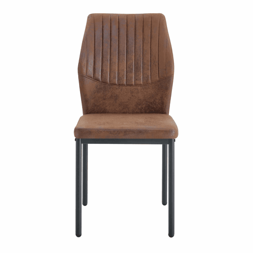Conjunto de 4 cadeiras de jantar estilo leve-luxuoso - Encosto castanho em tecido técnico com padrão vertical + pernas em metal preto