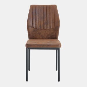 Conjunto de 4 cadeiras de jantar estilo leve-luxuoso - Encosto castanho em tecido técnico com padrão vertical + pernas em metal preto