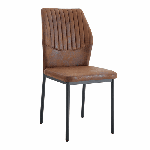Conjunto de 4 cadeiras de jantar estilo leve-luxuoso - Encosto castanho em tecido técnico com padrão vertical + pernas em metal preto