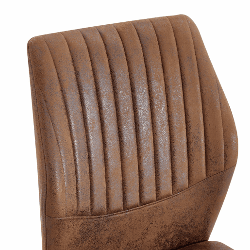Conjunto de 4 cadeiras de jantar estilo leve-luxuoso - Encosto castanho em tecido técnico com padrão vertical + pernas em metal preto