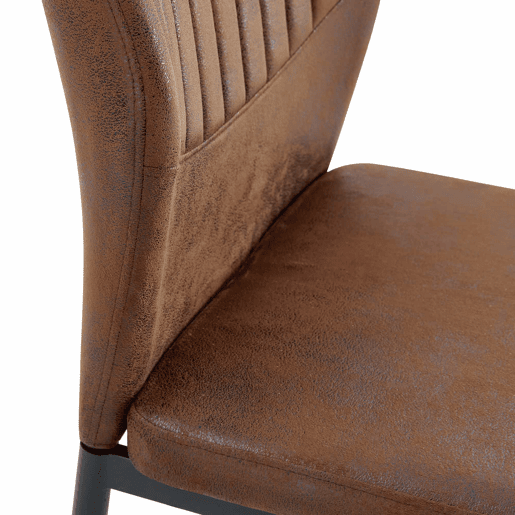 Conjunto de 4 cadeiras de jantar estilo leve-luxuoso - Encosto castanho em tecido técnico com padrão vertical + pernas em metal preto