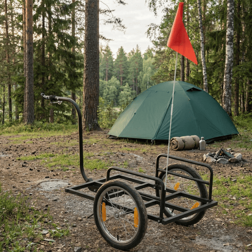 SPORTNOW Reboque para Bicicleta de Carga 40 kg, Carrinho de Mão de Aço com Bandeira Vermelha, Rodas de 16 Polegadas, para Transporte de Bagagem, para Bicicletas de 22 a 28 Polegadas, 145x60x42 cm, Preto