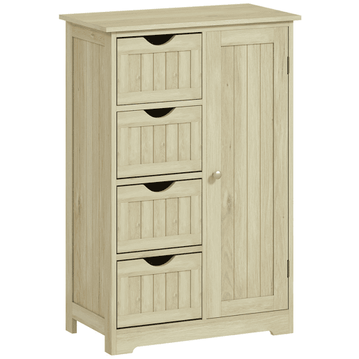kleankin Armário de Casa de Banho, Coluna Estreita com 4 Gavetas e Prateleira Ajustável Estilo Moderno para Espaços Pequenos 56x30x83 cm Madeira