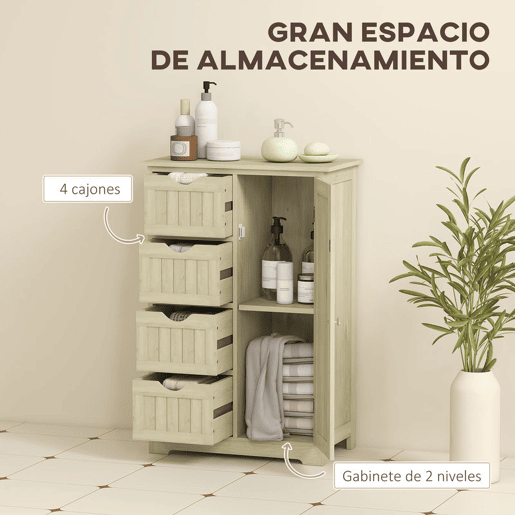 kleankin Armário de Casa de Banho, Coluna Estreita com 4 Gavetas e Prateleira Ajustável Estilo Moderno para Espaços Pequenos 56x30x83 cm Madeira