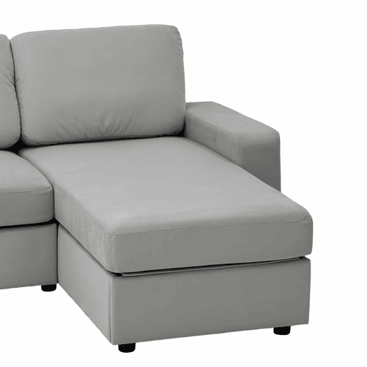 Sofá de canto de 3 lugares - com arrumação, chaise longue, moderno e confortável, molas ensacadas - cinzento claro
