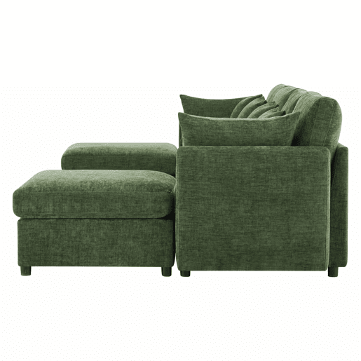 Sofá modular de 6 lugares - convertível em U e L, com 2 pufes e 6 almofadas, em chenille moderna - verde Sofá modular de 6 lugares - convertível em U e L, com 2 pufes e 6 almofadas, em chenille moderna - verde