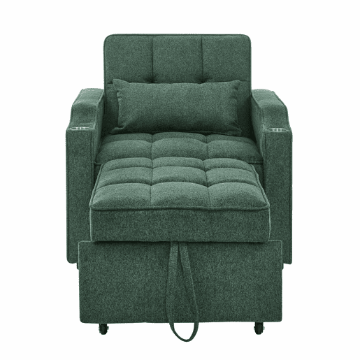 Sofá-cama de 1 lugar - Estilo minimalista de luxo 3 em 1, design deslizante, porta USB, perfeito para descansar - Verde
