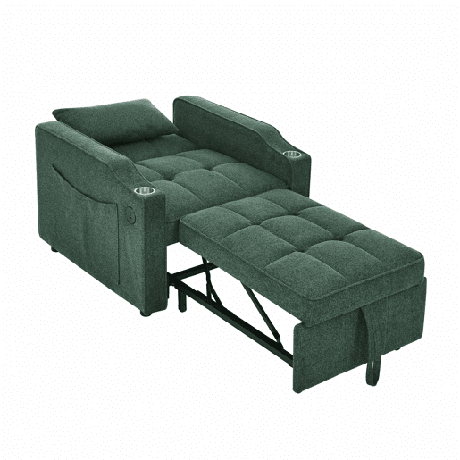 Sofá-cama de 1 lugar - Estilo minimalista de luxo 3 em 1, design deslizante, porta USB, perfeito para descansar - Verde