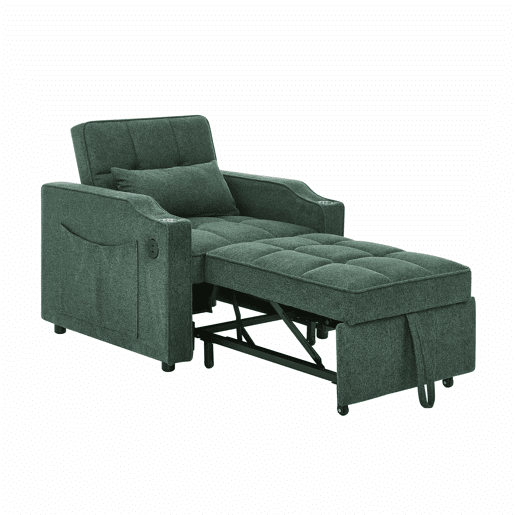 Sofá-cama de 1 lugar - Estilo minimalista de luxo 3 em 1, design deslizante, porta USB, perfeito para descansar - Verde