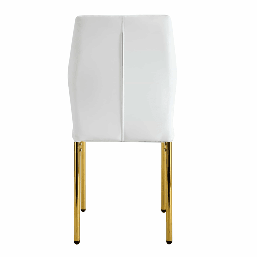 Conjunto de 4 cadeiras de jantar - Estilo luxuoso e leve, encosto em PU branco com padrão vertical + pernas metálicas douradas - Branco + Dourado