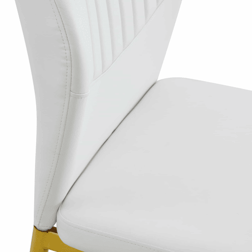 Conjunto de 4 cadeiras de jantar - Estilo luxuoso e leve, encosto em PU branco com padrão vertical + pernas metálicas douradas - Branco + Dourado