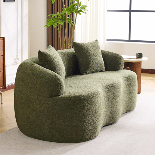 Sofá de 2 lugares - curvo, com braços arredondados, com 2 almofadas - verde