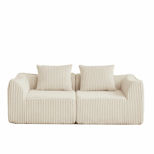 Sofá minimalista de 2 lugares - Linhas curvas e encosto inclinado - Bege