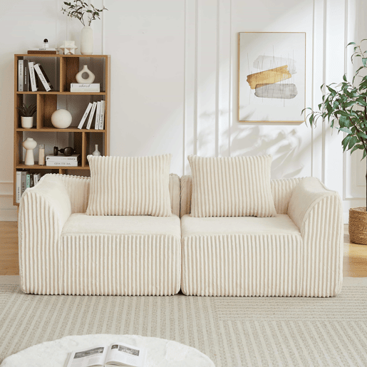Sofá minimalista de 2 lugares - Linhas curvas e encosto inclinado - Bege