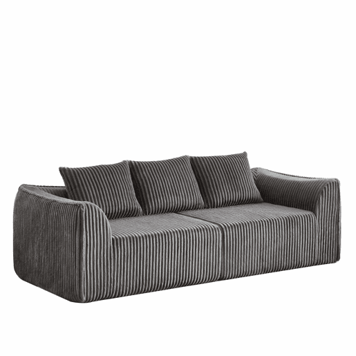 Sofá Minimalista 235 cm 3 lugares - Linhas curvas, encosto ligeiramente inclinado, com duas almofadas - Cinza