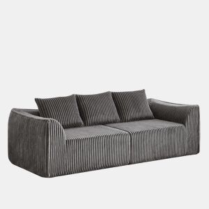 Sofá Minimalista 235 cm 3 lugares - Linhas curvas, encosto ligeiramente inclinado, com duas almofadas - Cinza
