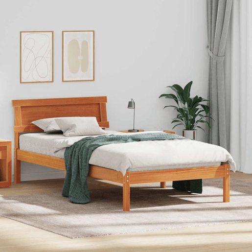Estrutura de cama de solteiro moderno com cabeceira - Marrom Cera 80 x 200 cm