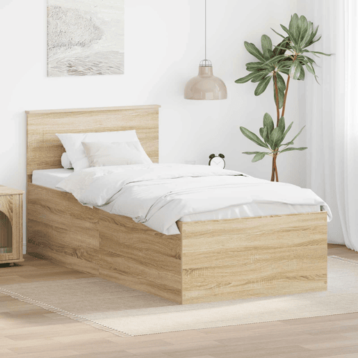 Estrutura de cama de solteiro moderno com cabeceira - Carvalho Sonoma 75 x 190 cm