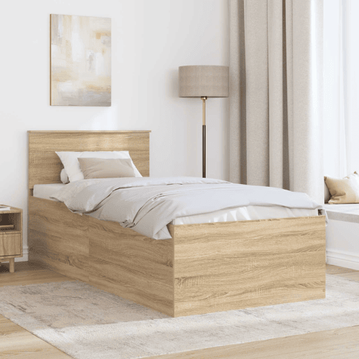 Estrutura de cama de solteiro moderno com cabeceira - Carvalho Sonoma 75 x 190 cm