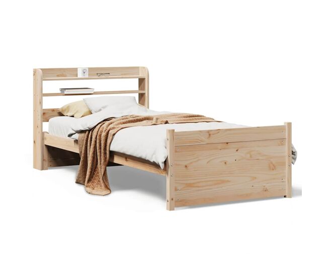 Estructura de cama individual para adultos con cabecero madera maciza pino 75x190 cm
