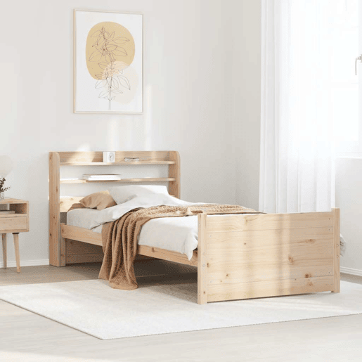 Estrutura de cama de solteiro para adultos com cabeceira 75x190 cm pinho maciço