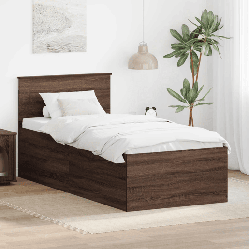 Estrutura de cama de solteiro moderno com cabeceira - Carvalho Marrom 75 x 190 cm