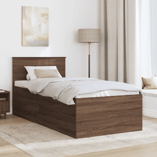 Estrutura de cama de solteiro moderno com cabeceira - Carvalho Marrom 75 x 190 cm