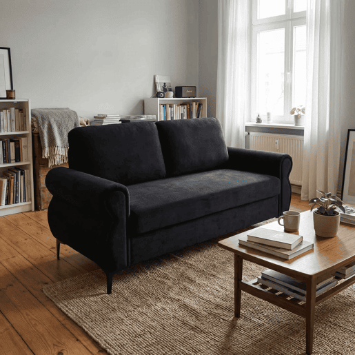 Sofá de 2 lugares - compacto, confortável e resistente - preto Sofá de 2 lugares - compacto, confortável e resistente - preto