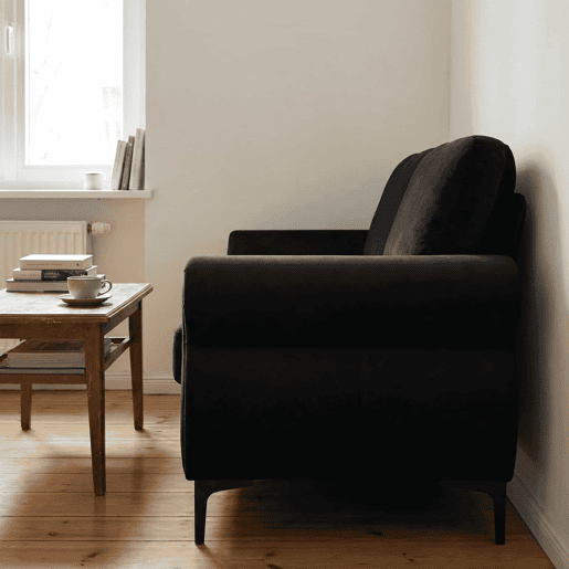Sofá de 2 lugares - compacto, confortável e resistente - preto Sofá de 2 lugares - compacto, confortável e resistente - preto