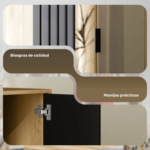 HOMCOM Roupeiro com Espelho e Porta Barra para Pendurar 2 Compartimentos Abertos Estilo Moderno 80x30x170 cm Madeira e Preto