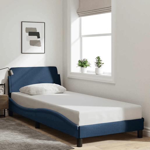 Estrutura de cama de solteiro para adultos com cabeceira Dover tecido 90x200 cm azul