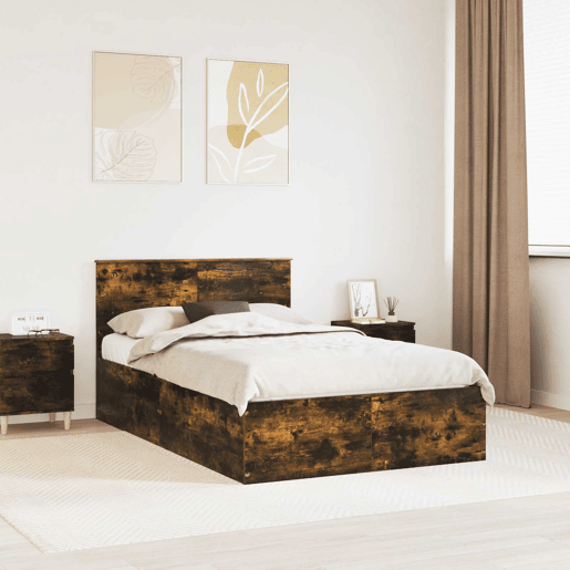 Estrutura de cama de casal com cabeceira - Carvalho Defumado 120 x 190 cm