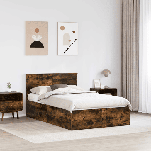 Estrutura de cama de casal com cabeceira - Carvalho Defumado 120 x 190 cm