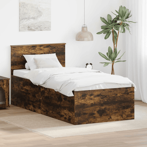 Estrutura de cama de solteiro para adultos com cabeceira Carvalho Defumado 75 x 190 cm