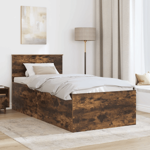 Estrutura de cama de solteiro para adultos com cabeceira Carvalho Defumado 75 x 190 cm