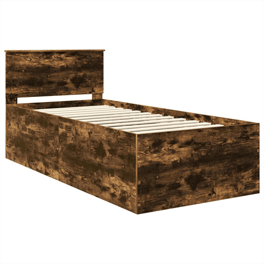 Estrutura de cama de solteiro para adultos com cabeceira Carvalho Defumado 75 x 190 cm