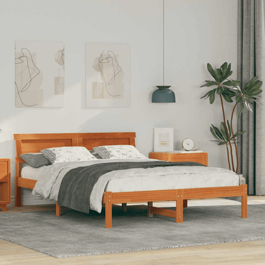 Estrutura de cama de casal simple com cabeceira - Marrom Cera 140 x 190 cm