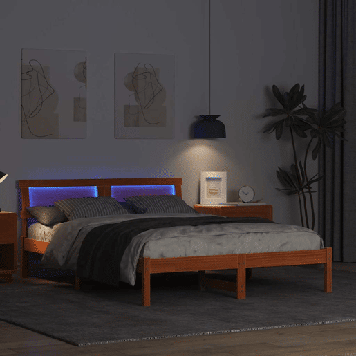 Estrutura de cama de casal simple com cabeceira - Marrom Cera 140 x 190 cm