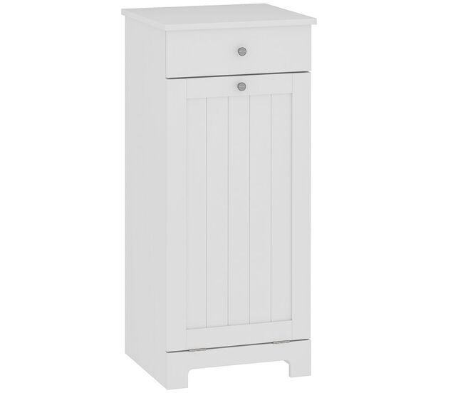 Homcom armario de baño con cesto ropa sucia abatible, mueble ropa sucia con bolsa de tela plegable y cajón, ideal para lavandería, blanco, 40x38x90 cm