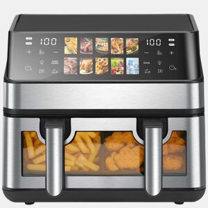 Fritadeira de ar quente de duas câmaras - 10 programas de cozedura, forno de ar quente sem óleo, ecrã tátil, 2 câmaras, temperatura máxima de 200 ? - Preto