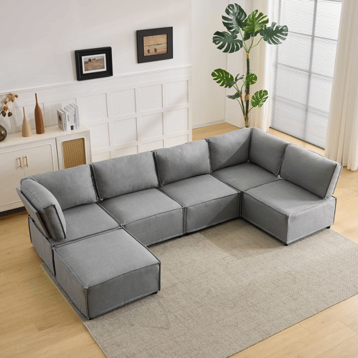 Sofá modular + 6 lugares - versátil, flexível e fácil de montar, adequado para todo o tipo de casas - cinzento claro
