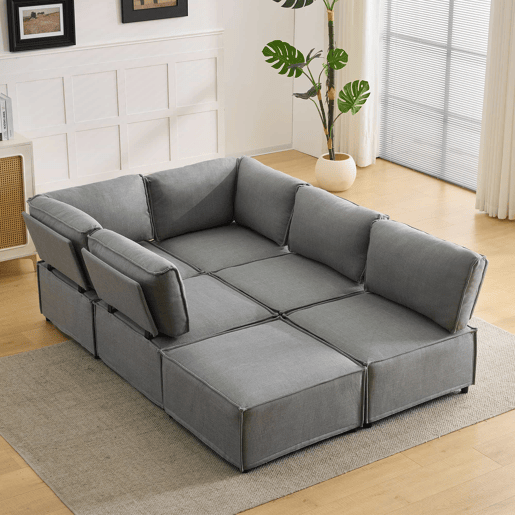 Sofá modular + 6 lugares - versátil, flexível e fácil de montar, adequado para todo o tipo de casas - cinzento claro